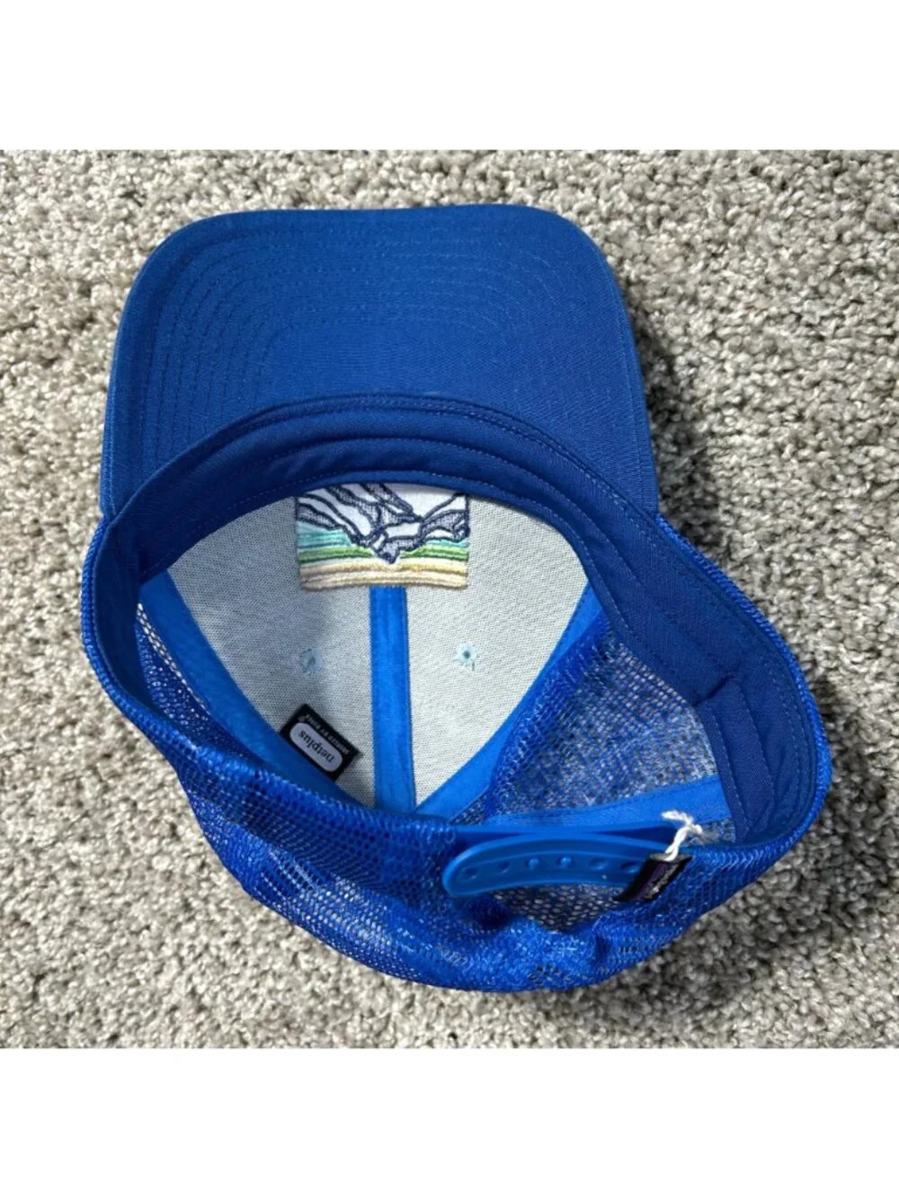 Patagonia Blue Line Logo Ridge LoPro Trucker Hat Mountain Logo Design Mesh Back